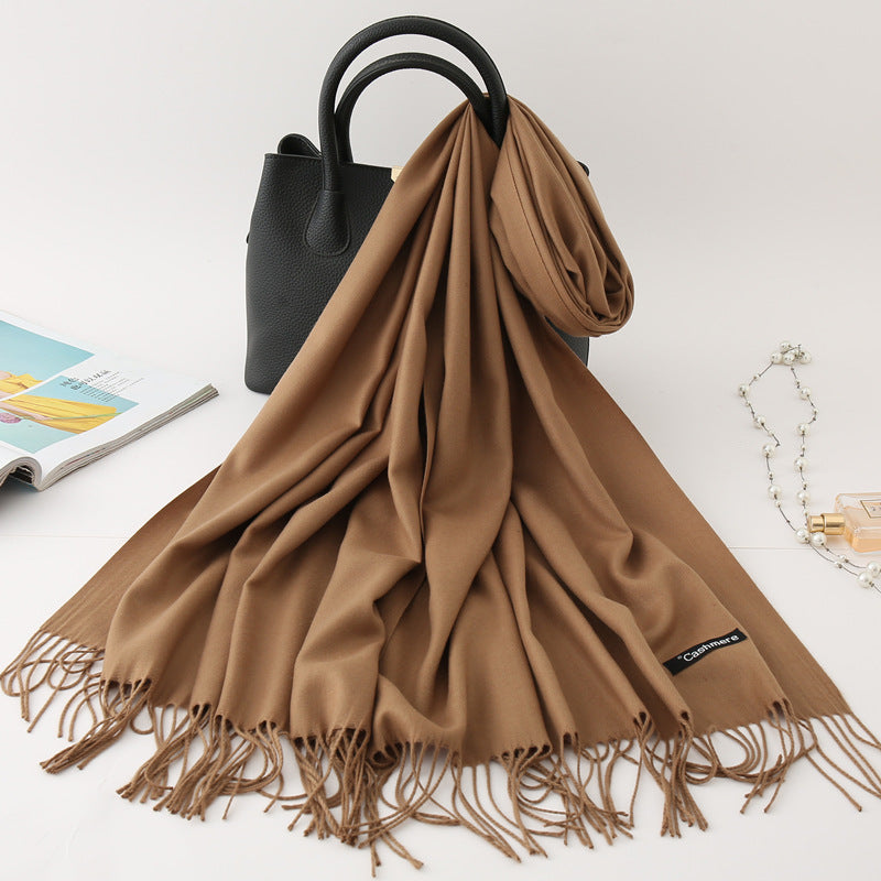 Solid Colour Imitation Cashmere Scarf Women’s Tassel Scarf - WJ18-10 Deep Camel / 200*70cm - Cashmere Shawl
