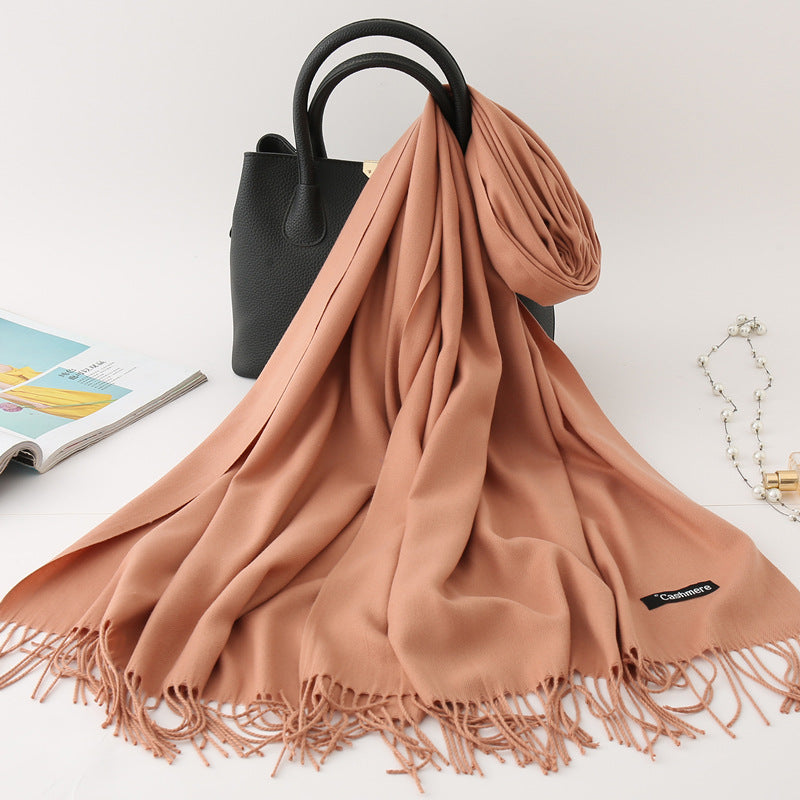 Solid Colour Imitation Cashmere Scarf Women’s Tassel Scarf - WJ18-11 Meat noodles / 200*70cm - Cashmere Shawl