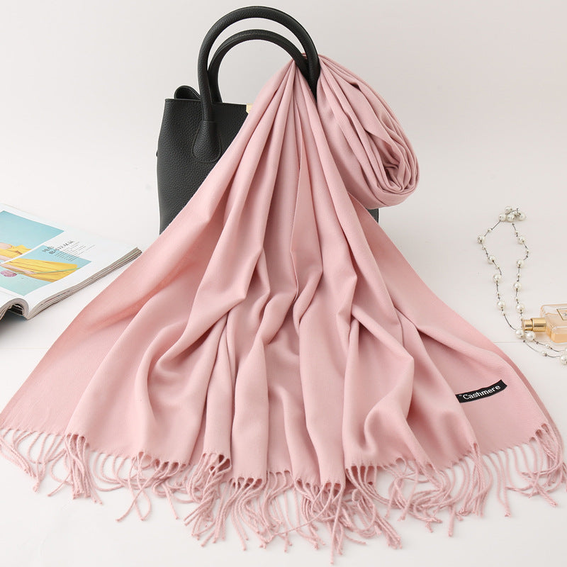 Solid Colour Imitation Cashmere Scarf Women’s Tassel Scarf - Wj18-12 Baby powder / 200*70cm - Cashmere Shawl