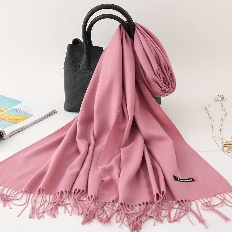 Solid Colour Imitation Cashmere Scarf Women’s Tassel Scarf - WJ18-15 skin is red / 200*70cm - Cashmere Shawl