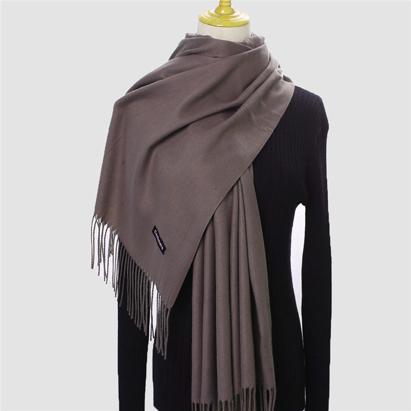 Solid Colour Imitation Cashmere Scarf Women’s Tassel Scarf - WJ18-16 shrimp color / 200*70cm - Cashmere Shawl