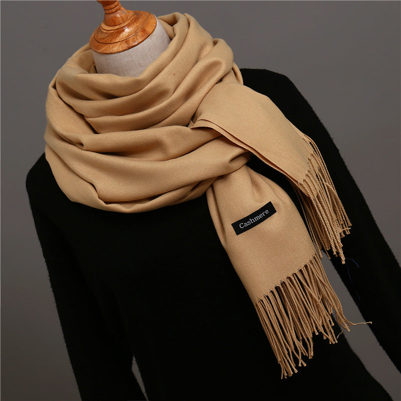 Solid Colour Imitation Cashmere Scarf Women’s Tassel Scarf - WJ18-18 Khaki / 200*70cm - Cashmere Shawl