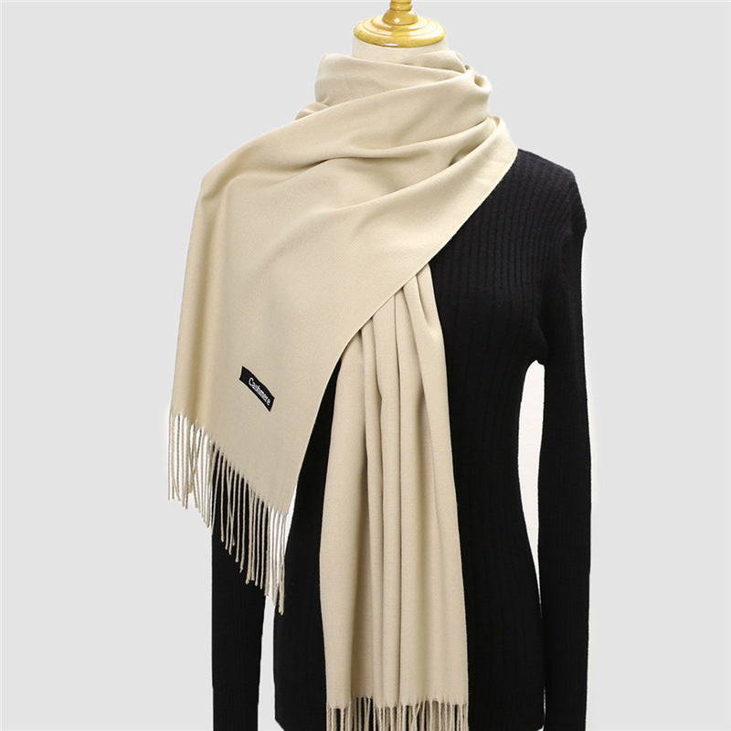 Solid Colour Imitation Cashmere Scarf Women’s Tassel Scarf - WJ18-19 beige / 200*70cm - Cashmere Shawl