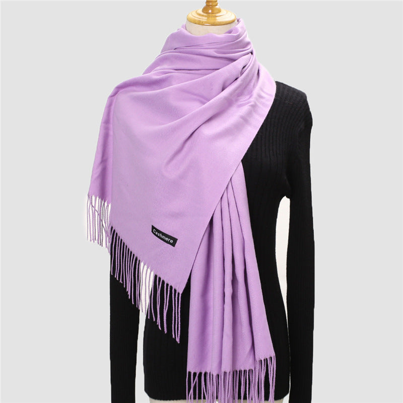Solid Colour Imitation Cashmere Scarf Women’s Tassel Scarf - WJ18-23 Light purple / 200*70cm - Cashmere Shawl