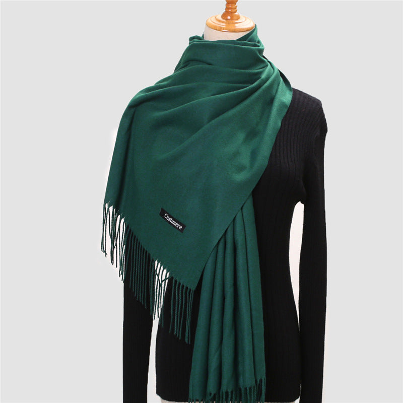 Solid Colour Imitation Cashmere Scarf Women’s Tassel Scarf - WJ18-25 dark green / 200*70cm - Cashmere Shawl