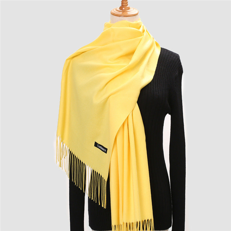 Solid Colour Imitation Cashmere Scarf Women’s Tassel Scarf - WJ18-26 Little Chicken Yolk / 200*70cm - Cashmere Shawl