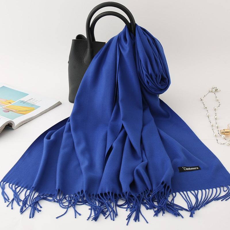 Solid Colour Imitation Cashmere Scarf Women’s Tassel Scarf - WJ18-28 Sapphire Blue / 200*70cm - Cashmere Shawl