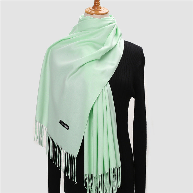 Solid Colour Imitation Cashmere Scarf Women’s Tassel Scarf - WJ18-31 Fruit Green / 200*70cm - Cashmere Shawl