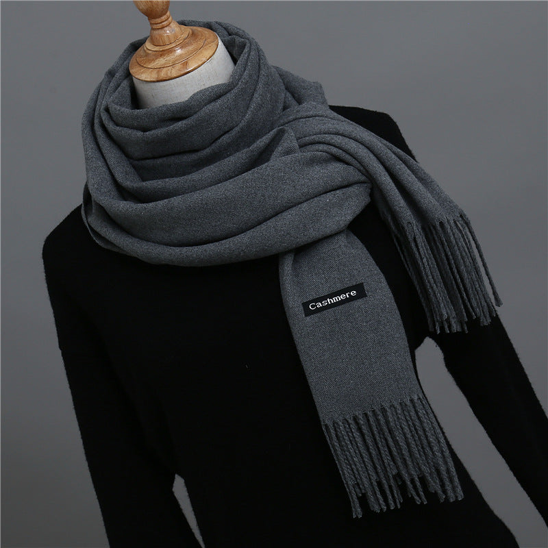 Solid Colour Imitation Cashmere Scarf Women’s Tassel Scarf - WJ18-35 Deep Hemp Grey / 200*70cm - Cashmere Shawl