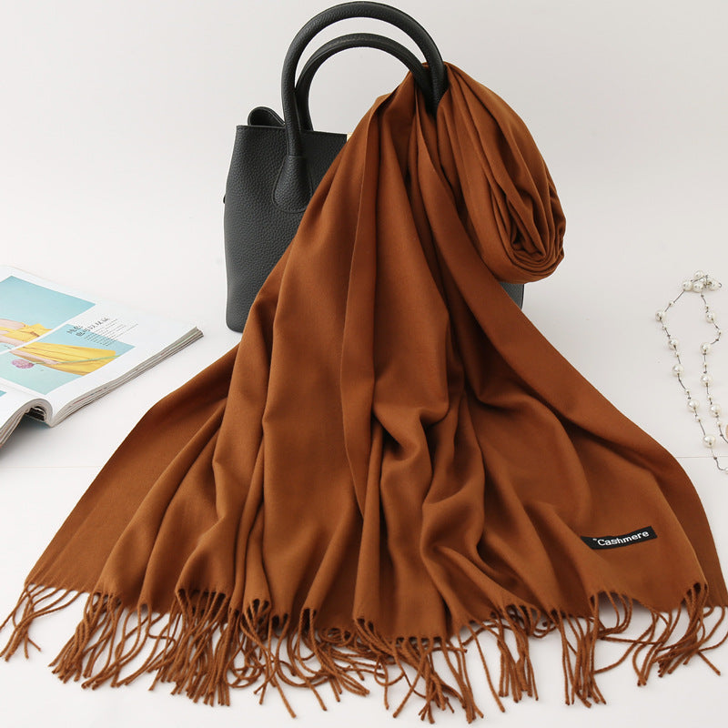 Solid Colour Imitation Cashmere Scarf Women’s Tassel Scarf - WJ18-36 Light Coffee / 200*70cm - Cashmere Shawl