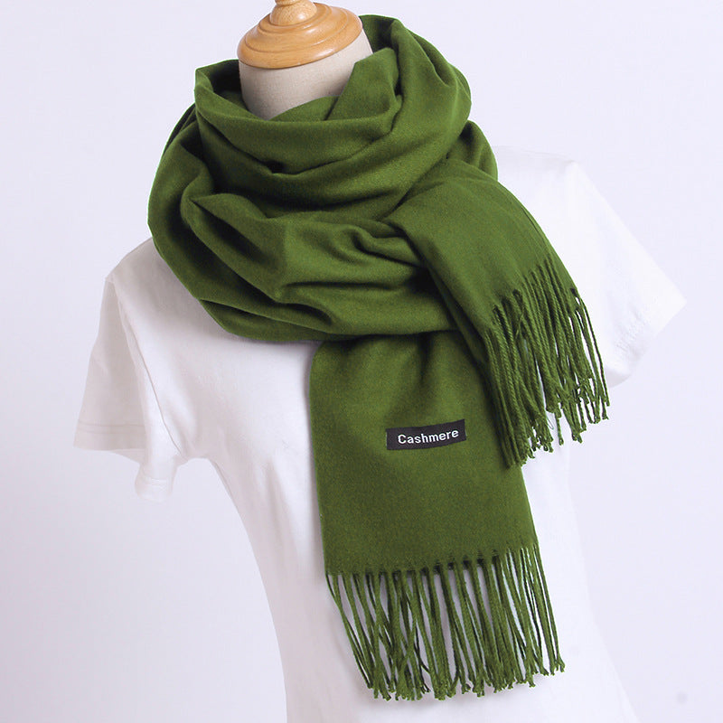Solid Colour Imitation Cashmere Scarf Women’s Tassel Scarf - WJ18-41 Military Green / 200*70cm - Cashmere Shawl