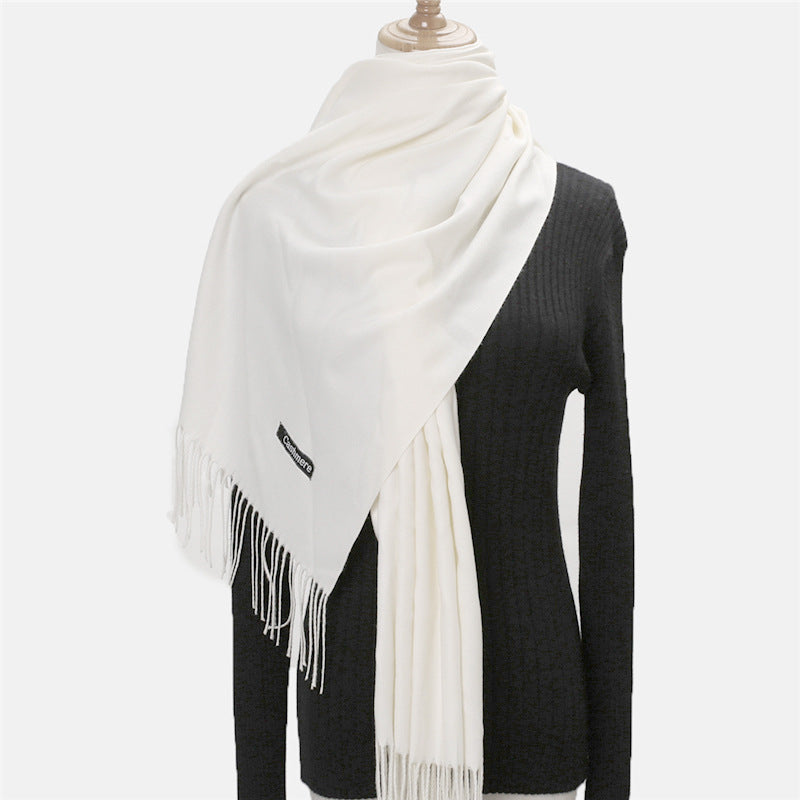 Solid Colour Imitation Cashmere Scarf Women’s Tassel Scarf - WJ18-42 bleached / 200*70cm - Cashmere Shawl