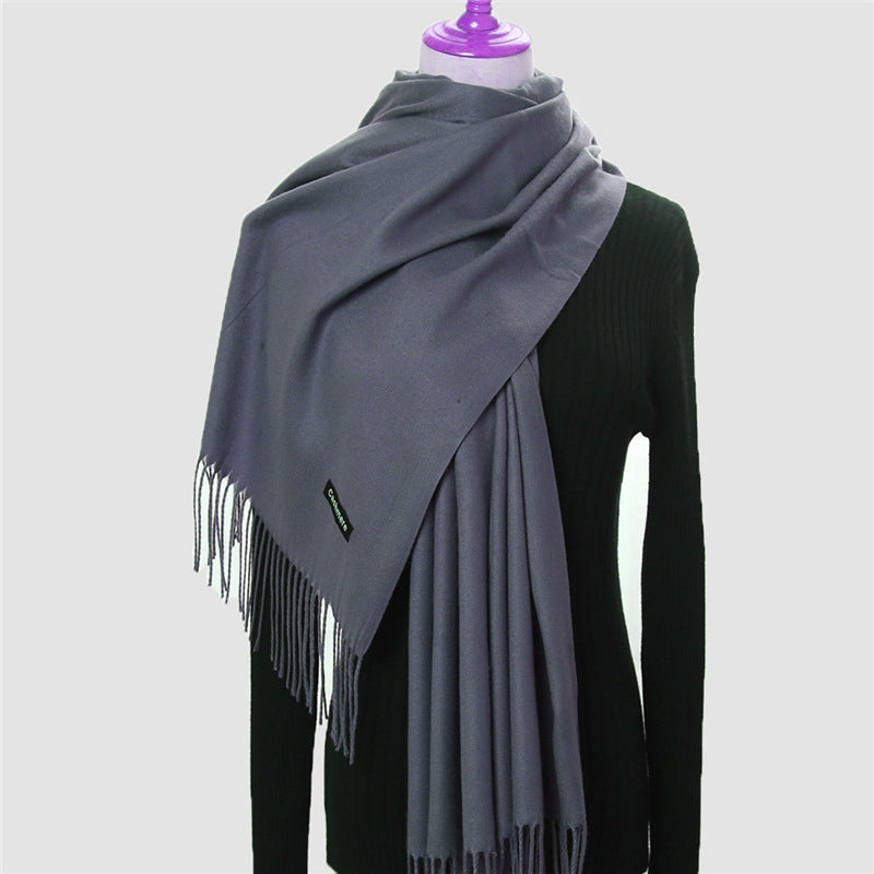 Solid Colour Imitation Cashmere Scarf Women’s Tassel Scarf - WJ18-43 Dark grey / 200*70cm - Cashmere Shawl