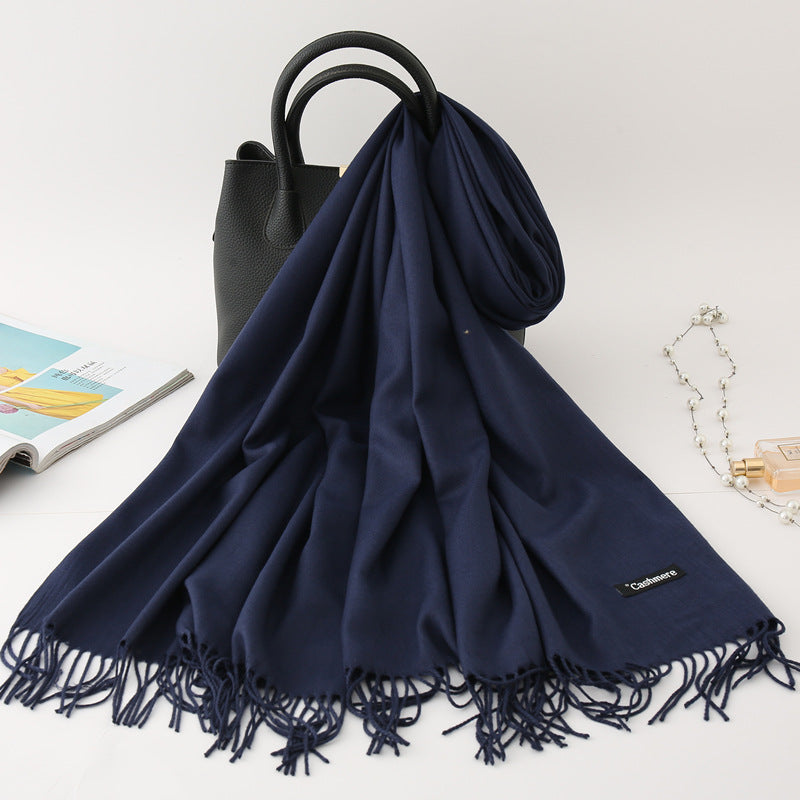 Solid Colour Imitation Cashmere Scarf Women’s Tassel Scarf - WJ18-5 Tibetan Blue / 200*70cm - Cashmere Shawl