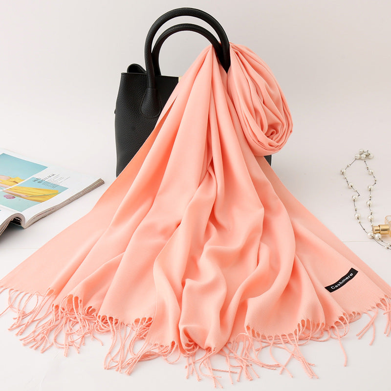 Solid Colour Imitation Cashmere Scarf Women’s Tassel Scarf - WJ18-8 Snow Bud / 200*70cm - Cashmere Shawl