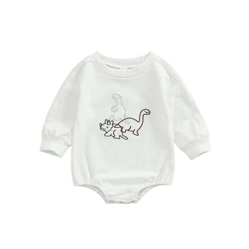 Solid Colour One-piece Suit for 
Babies and Toddlers, Children's Cartoon Dinosaur Embroidered Dress