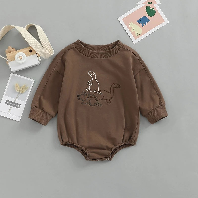 Solid Colour One-piece Suit for Babies and Toddlers Children’s Cartoon Dinosaur Embroidered Dress - Baby Girls’ Romper