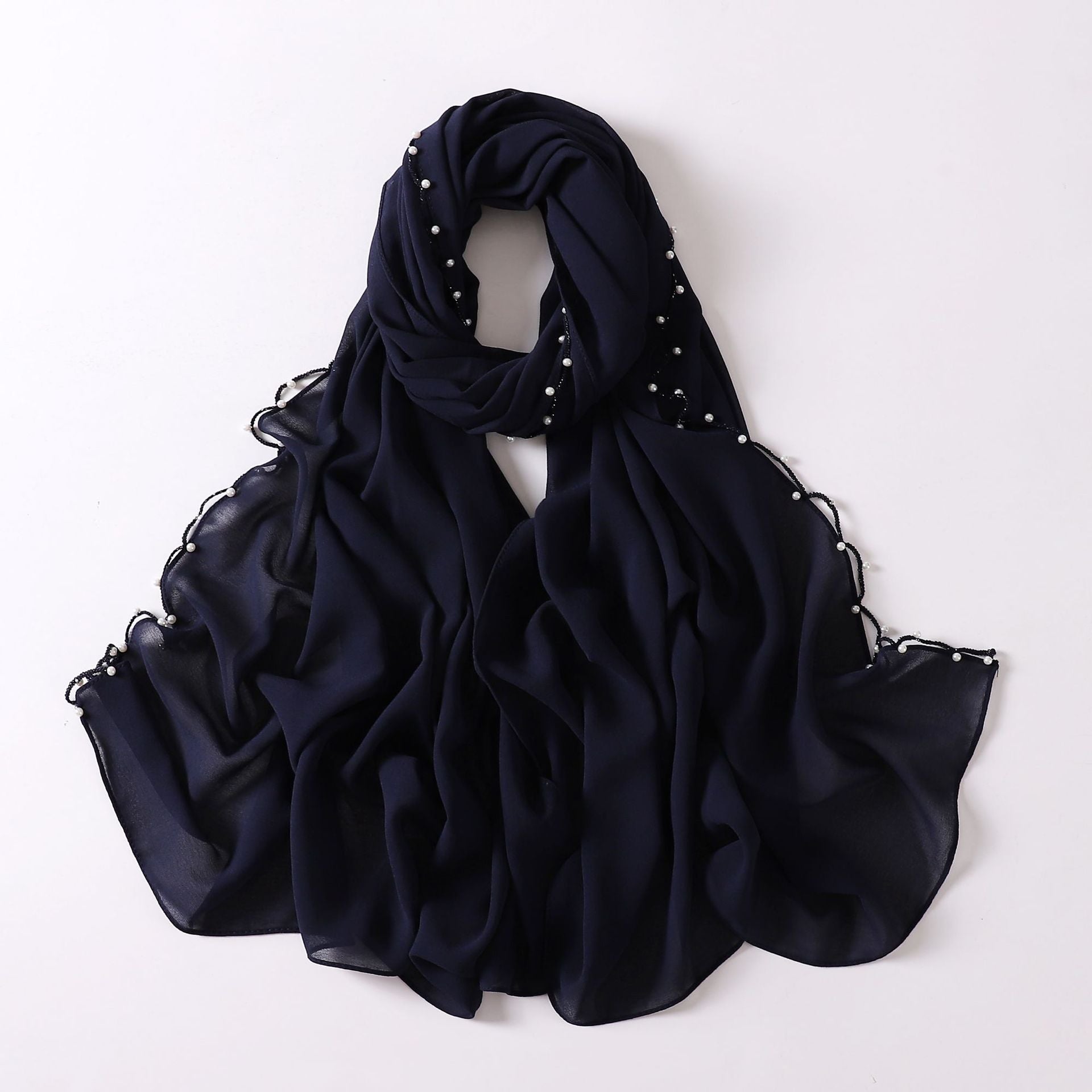 Solid Color Pearl Chiffon Scarf Wavy Edge Beaded Scarf Ethnic Scarf Malay Headscarf Middle East and African Hijab
