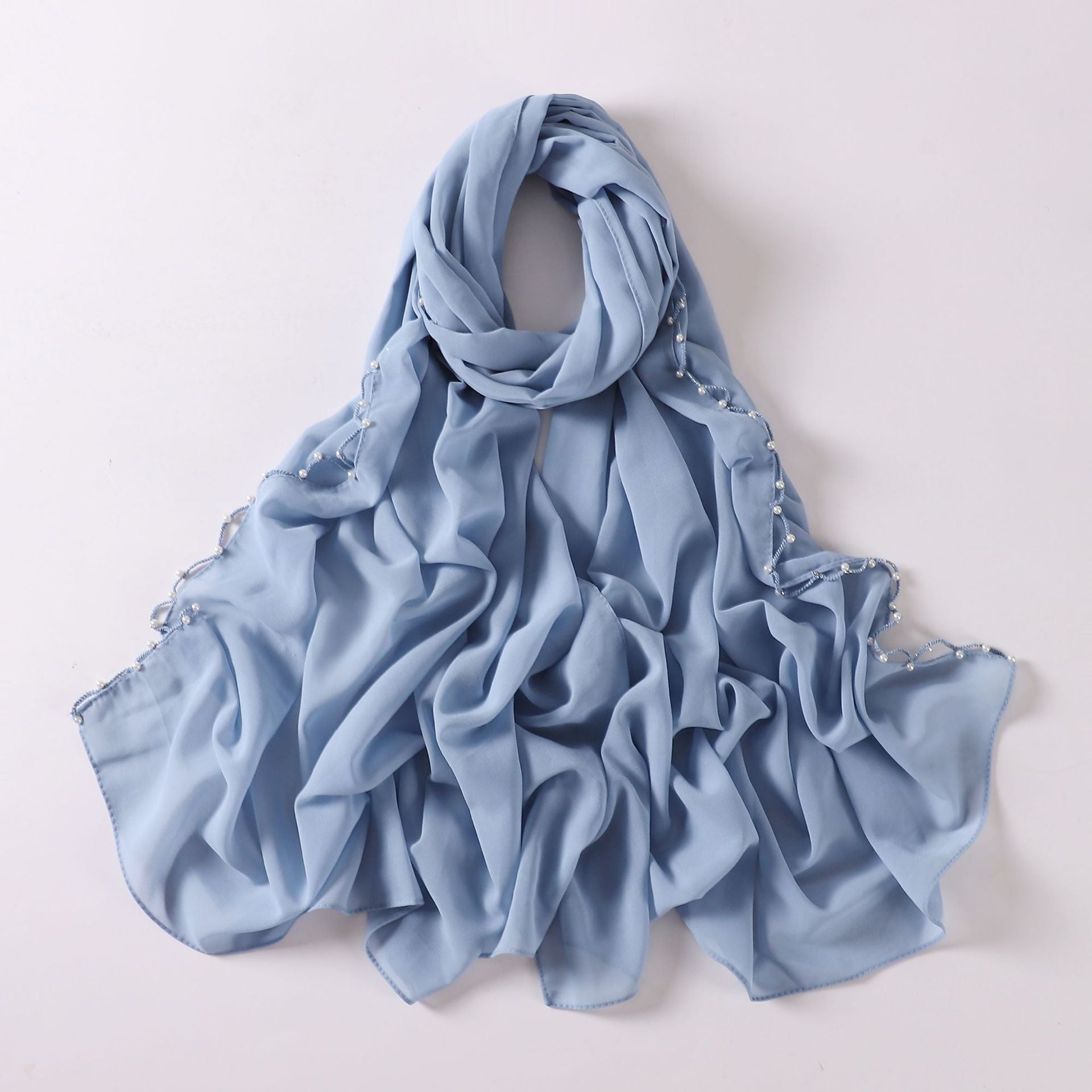 Solid Color Pearl Chiffon Scarf Wavy Edge Beaded Scarf Ethnic Scarf Malay Headscarf Middle East and African Hijab