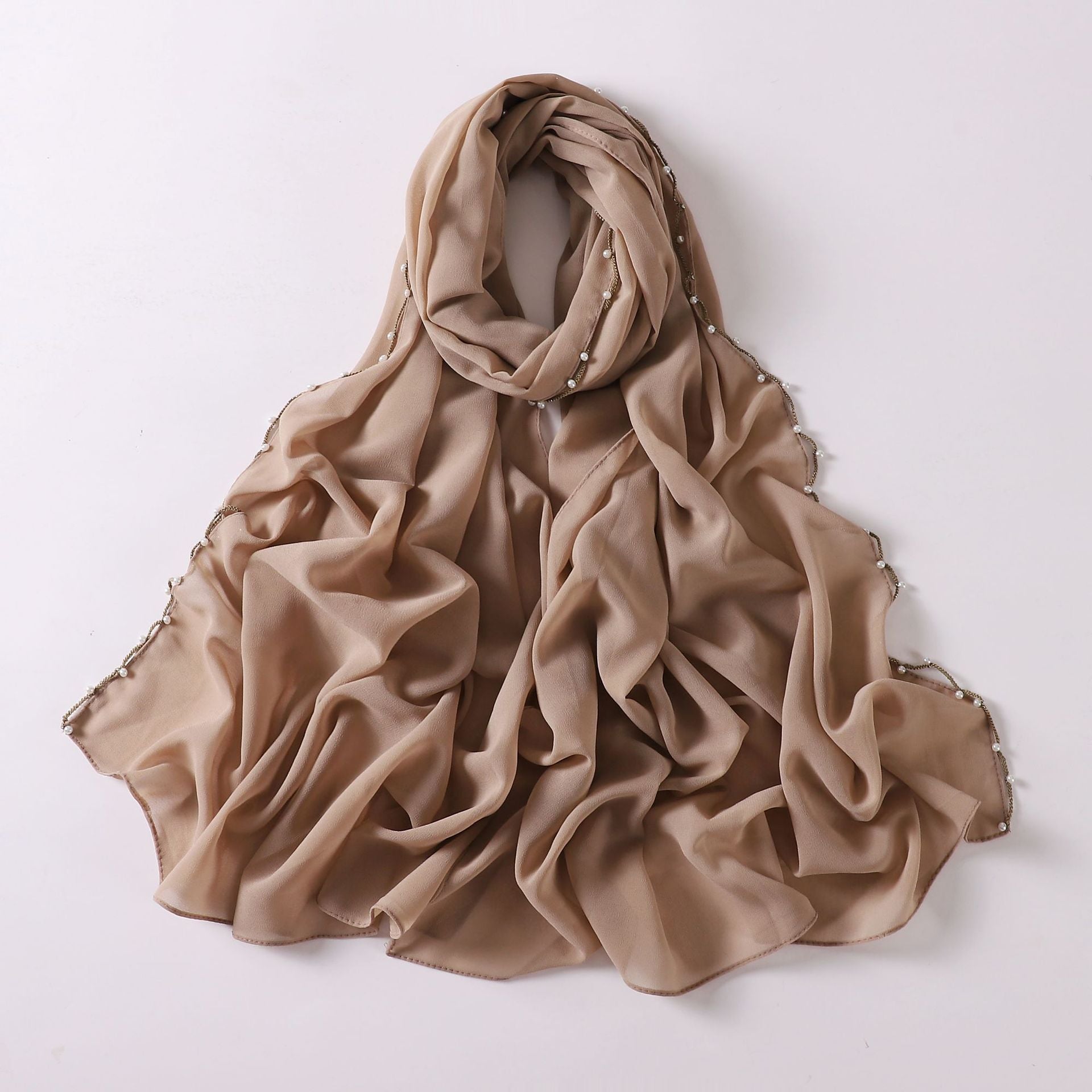 Solid Color Pearl Chiffon Scarf Wavy Edge Beaded Scarf Ethnic Scarf Malay Headscarf Middle East and African Hijab