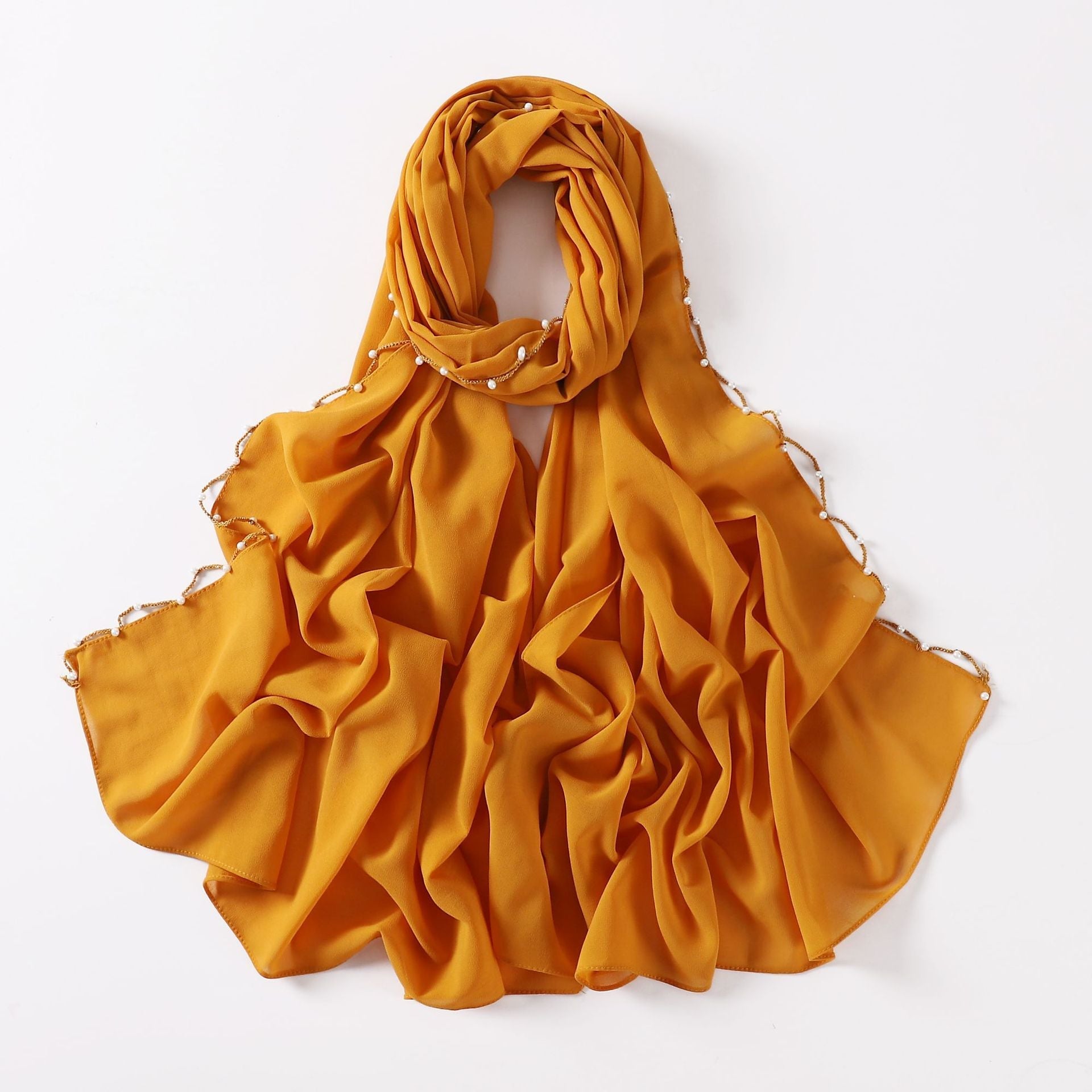 Solid Color Pearl Chiffon Scarf Wavy Edge Beaded Scarf Ethnic Scarf Malay Headscarf Middle East and African Hijab