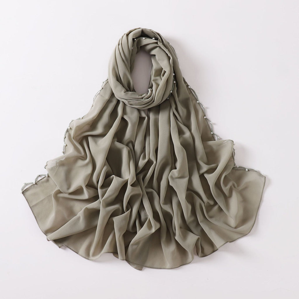 Solid Color Pearl Chiffon Scarf Wavy Edge Beaded Scarf Ethnic Scarf Malay Headscarf Middle East and African Hijab