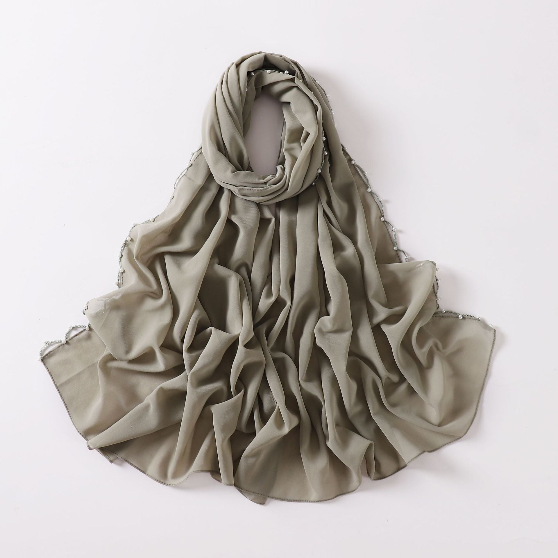 Solid Color Pearl Chiffon Scarf Wavy Edge Beaded Scarf Ethnic Scarf Malay Headscarf Middle East and African Hijab