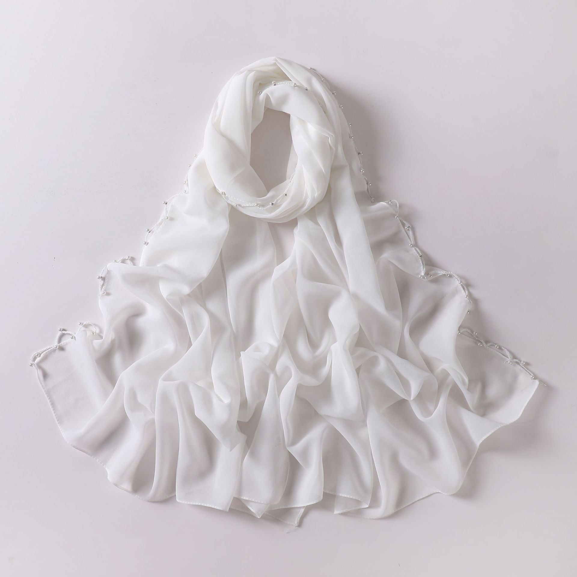 Solid Color Pearl Chiffon Scarf Wavy Edge Beaded Scarf Ethnic Scarf Malay Headscarf Middle East and African Hijab