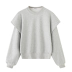 Solid Colour Pleated Thick Round Neck Sweater Long Sleeve Spring Sweatshirt