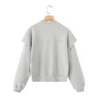 Solid Colour Pleated Thick Round Neck Sweater Long Sleeve Spring Sweatshirt