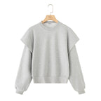 Solid Colour Pleated Thick Round Neck Sweater Long Sleeve Spring Sweatshirt