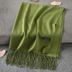 Solid Colour Premium Tassel Scarf - Army Green / 200x70CM - Cashmere Shawl