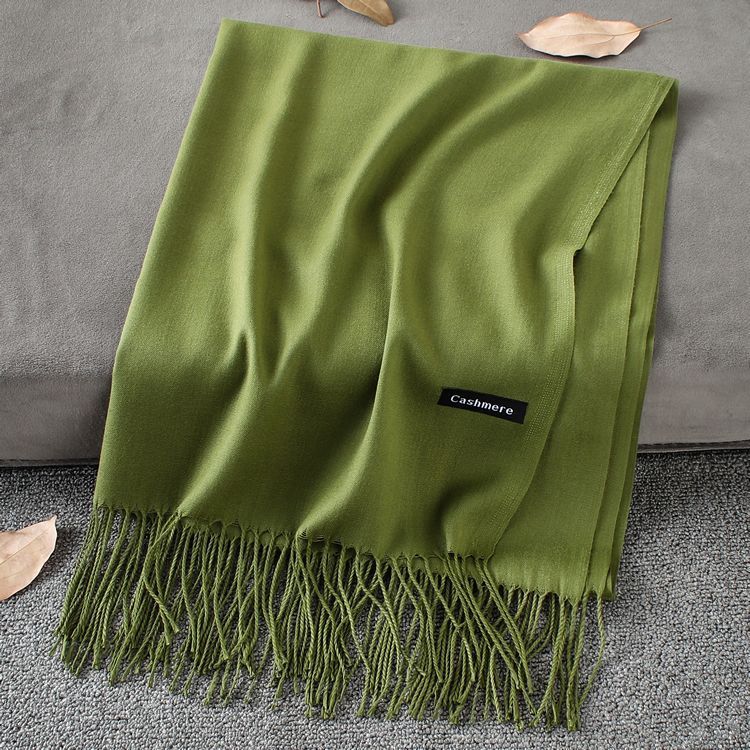 Solid Colour Premium Tassel Scarf - Army Green / 200x70CM - Cashmere Shawl