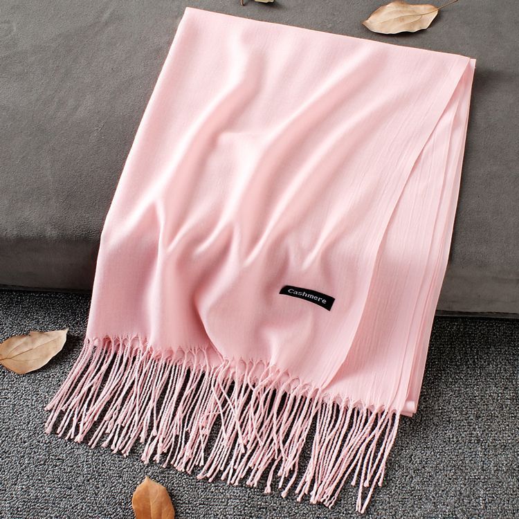 Solid Colour Premium Tassel Scarf - Baby Pink / 200x70CM - Cashmere Shawl