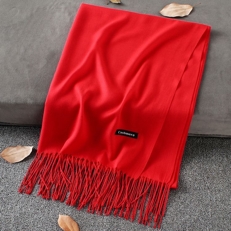 Solid Colour Premium Tassel Scarf - Chinese Red / 200x70CM - Cashmere Shawl