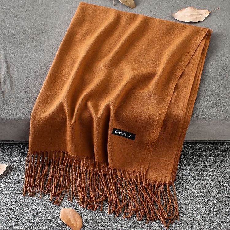 Solid Colour Premium Tassel Scarf - Coffee / 200x70CM - Cashmere Shawl