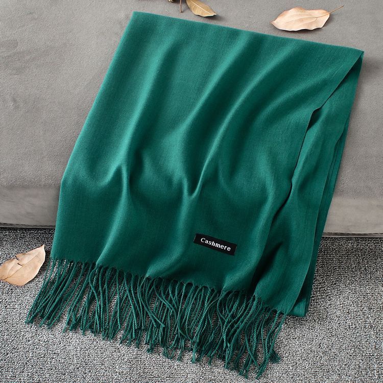 Solid Colour Premium Tassel Scarf - Dark Green / 200x70CM - Cashmere Shawl
