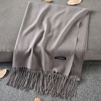 Solid Colour Premium Tassel Scarf - Hemp Grey / 200x70CM - Cashmere Shawl
