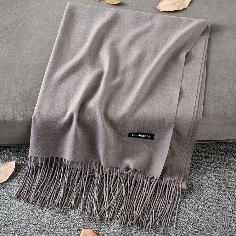 Solid Colour Premium Tassel Scarf - Hemp Grey / 200x70CM - Cashmere Shawl