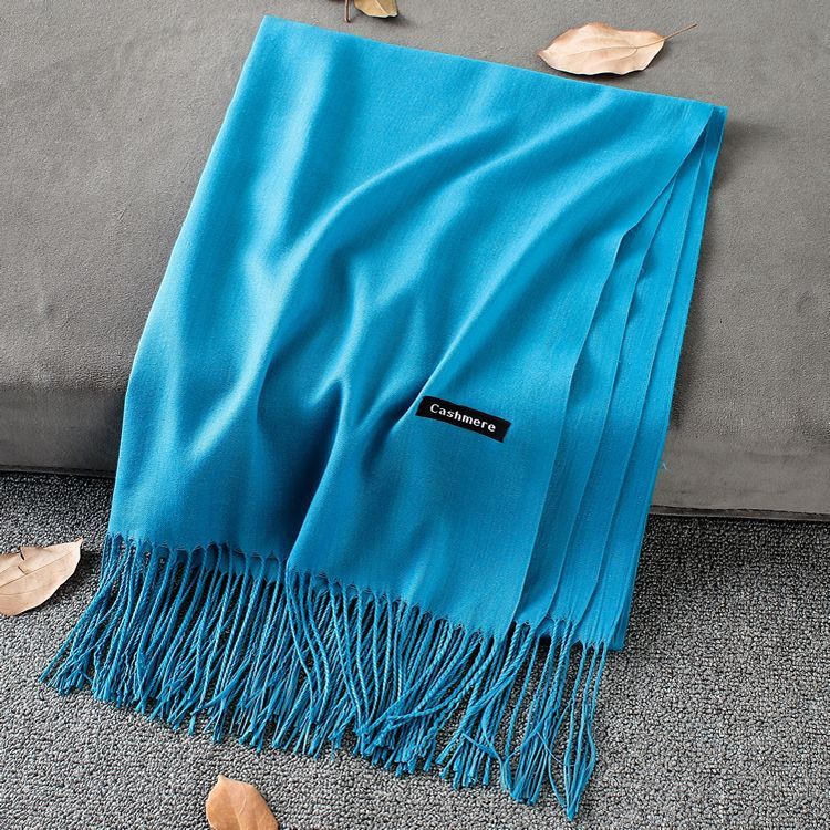 Solid Colour Premium Tassel Scarf - Hole Blue / 200x70CM - Cashmere Shawl