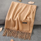 Solid Colour Premium Tassel Scarf - Khaki / 200x70CM - Cashmere Shawl