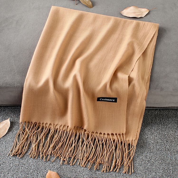 Solid Colour Premium Tassel Scarf - Khaki / 200x70CM - Cashmere Shawl