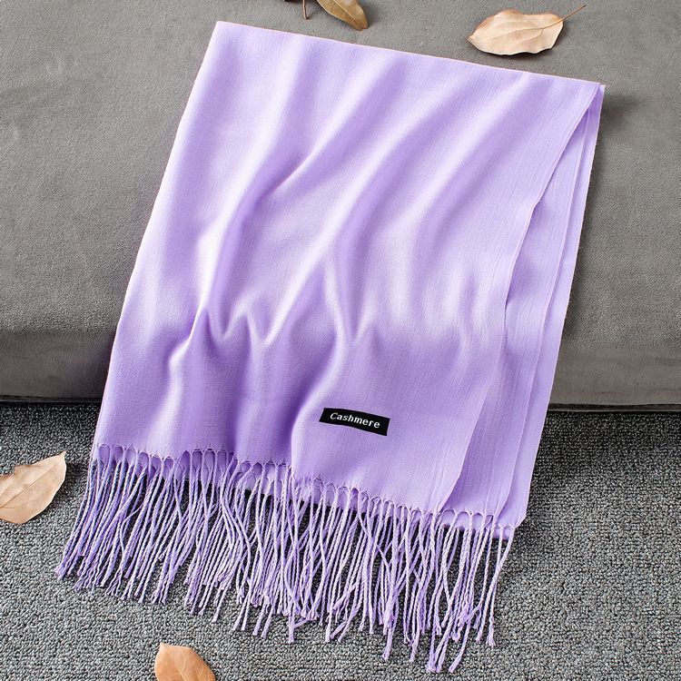 Solid Colour Premium Tassel Scarf - Light Purple / 200x70CM - Cashmere Shawl