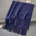 Solid Colour Premium Tassel Scarf - Navy Blue / 200x70CM - Cashmere Shawl
