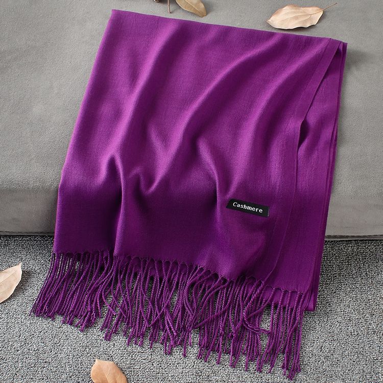 Solid Colour Premium Tassel Scarf - Purple / 200x70CM - Cashmere Shawl