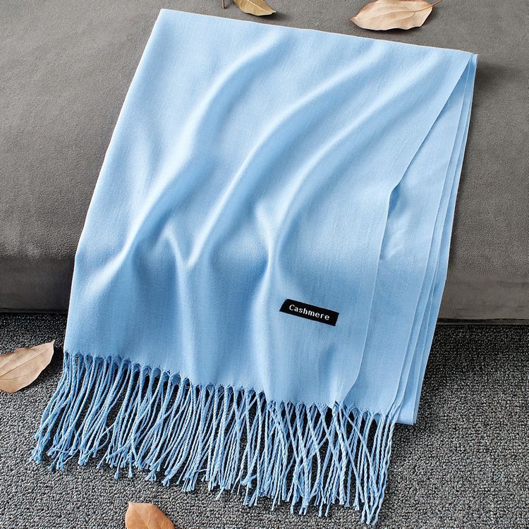 Solid Colour Premium Tassel Scarf - Sky Blue / 200x70CM - Cashmere Shawl