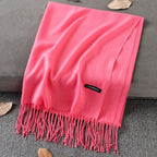 Solid Colour Premium Tassel Scarf - Watermelon Red / 200x70CM - Cashmere Shawl