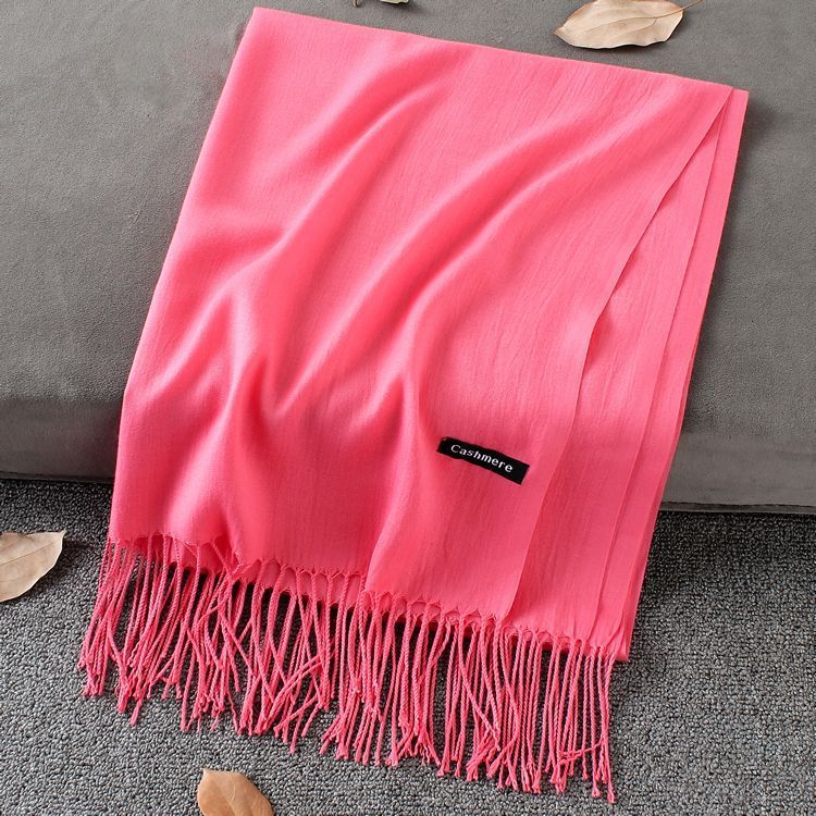 Solid Colour Premium Tassel Scarf - Watermelon Red / 200x70CM - Cashmere Shawl