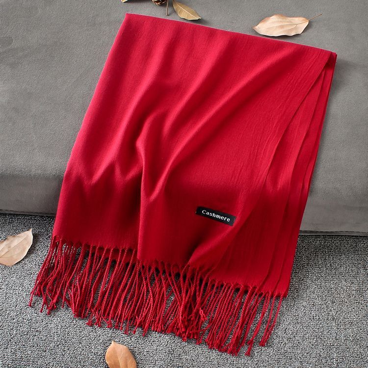 Solid Colour Premium Tassel Scarf - Wine Red / 200x70CM - Cashmere Shawl