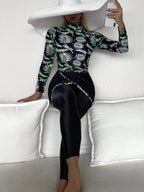 Split Three-pieces Plus Size Swimsuit Long-sleeved Cross-border Swimwear - Green / L